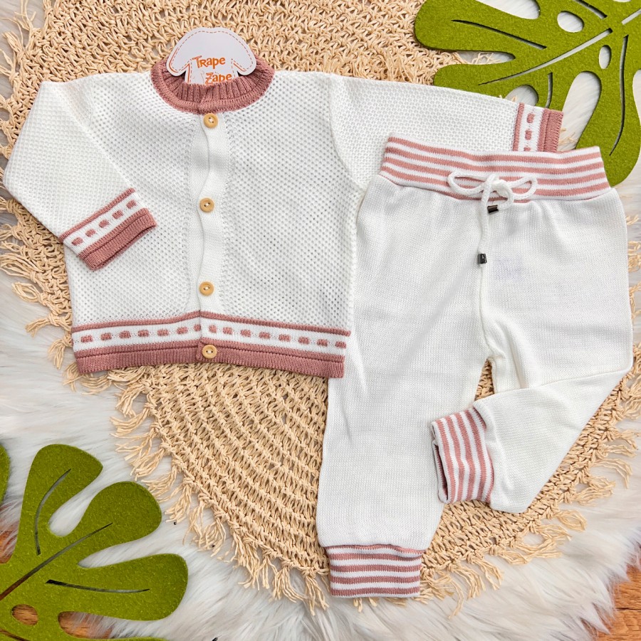 Conj de Linha Tijolinho - Branco com Rosê